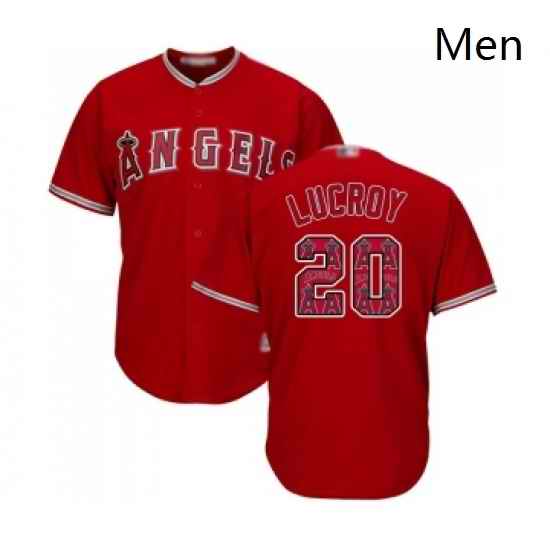 Mens Los Angeles Angels of Anaheim 20 Jonathan Lucroy Authentic Red Team Logo Fashion Cool Base Baseball Jersey